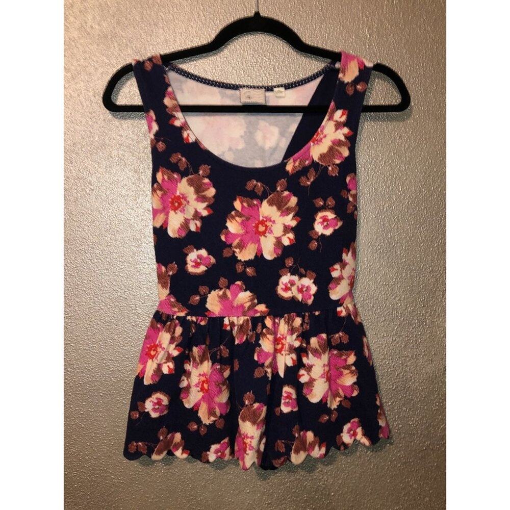 Anthropologie Postcard CottageCore Boho Hippie Peplum Sleeveless Floral Top XS